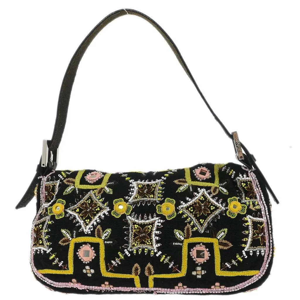 Fendi F is Fendi Baguette Bag Black Canvas Good - Back View