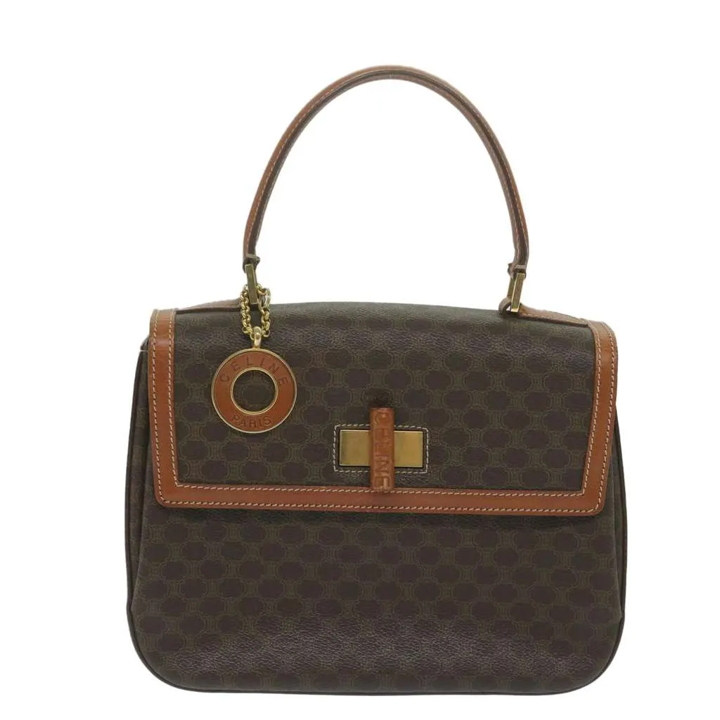 Celine Vintage Convertible Top Handle Bag Brown Canvas Fair - Front View