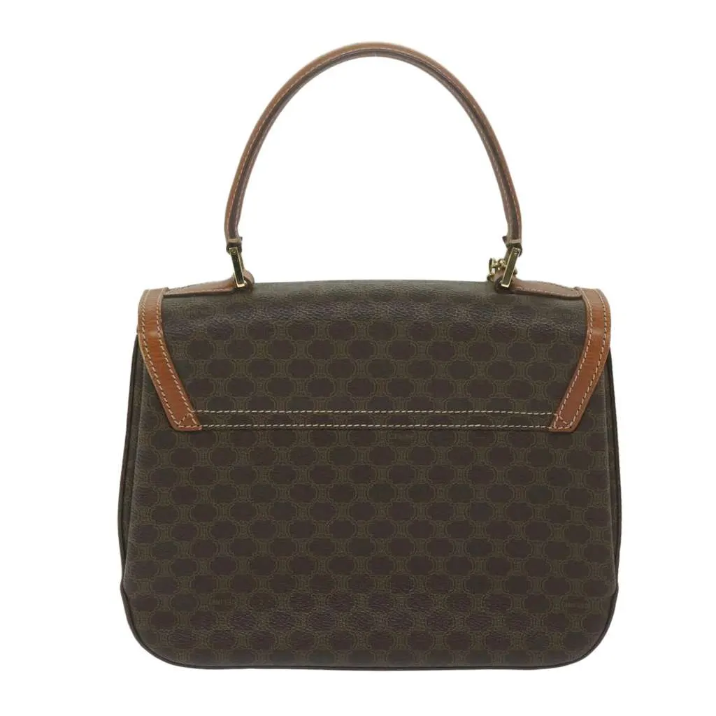 Celine Vintage Convertible Top Handle Bag Brown Canvas Fair - Back View