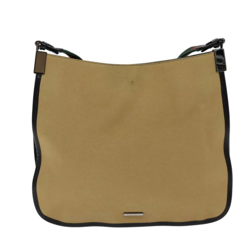 Gucci Vintage Shoulder Bag Beige Canvas Good - Front View