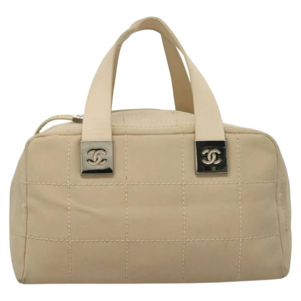 Chanel Chocolate Bar CC Bowler Bag Beige Canvas Good - Front View