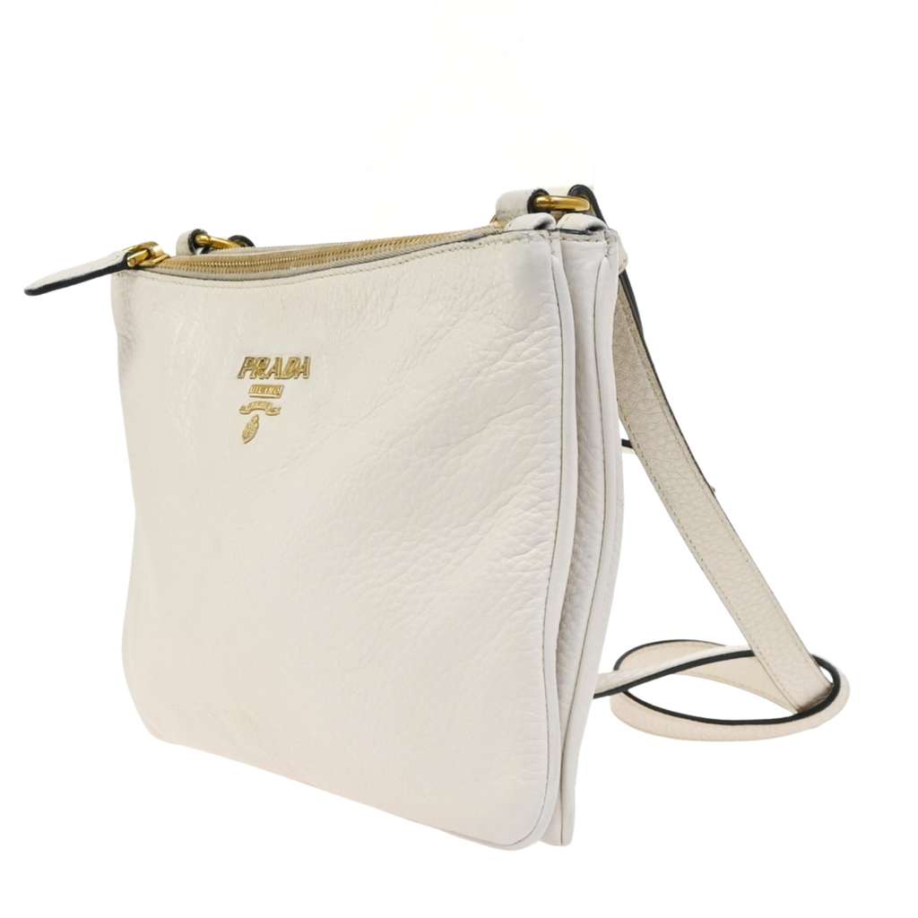 Prada Double Zip Crossbody Bag White Leather Good condition - Inside View