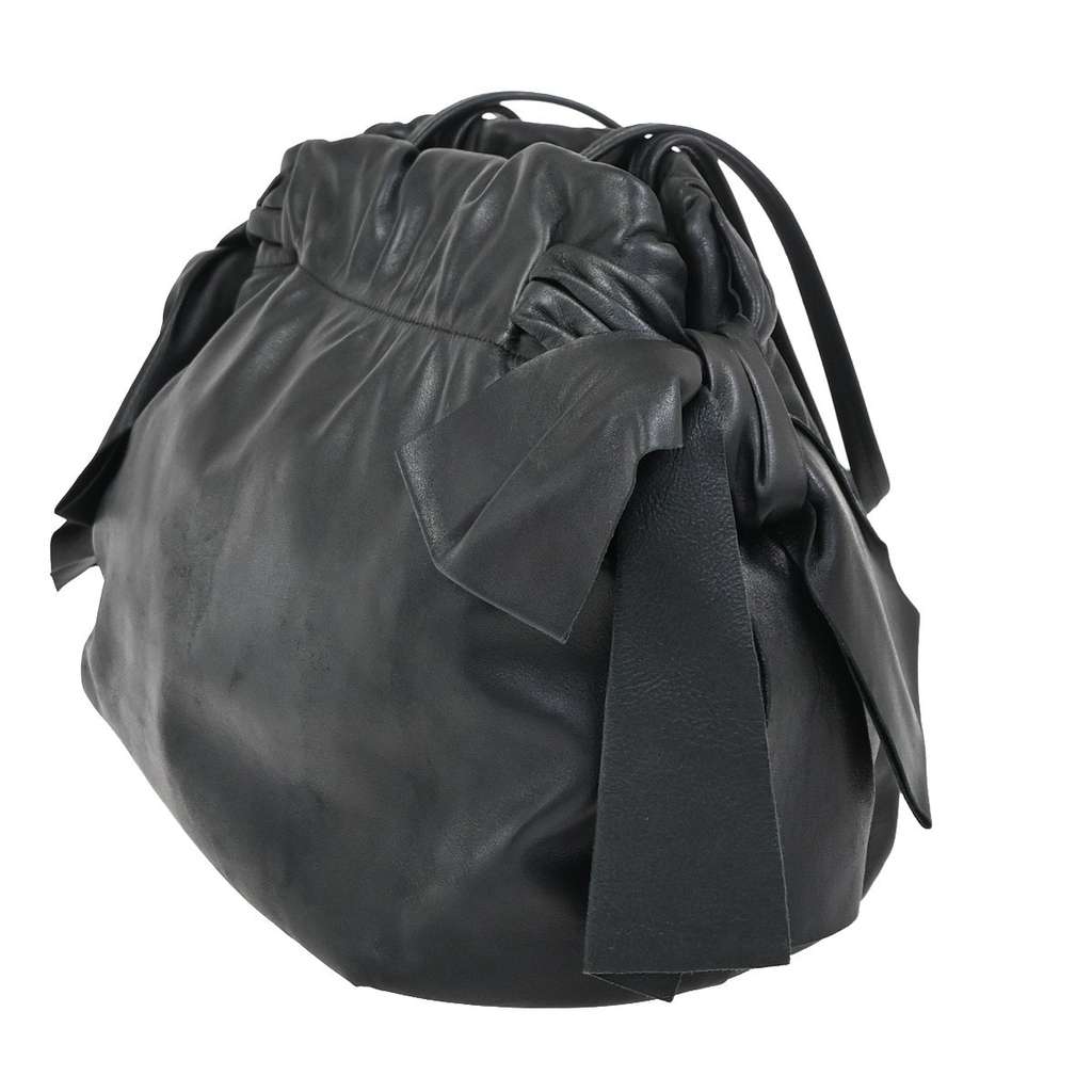 Prada Bow Tie Pleated Tote Black Leather Good condition - Box View