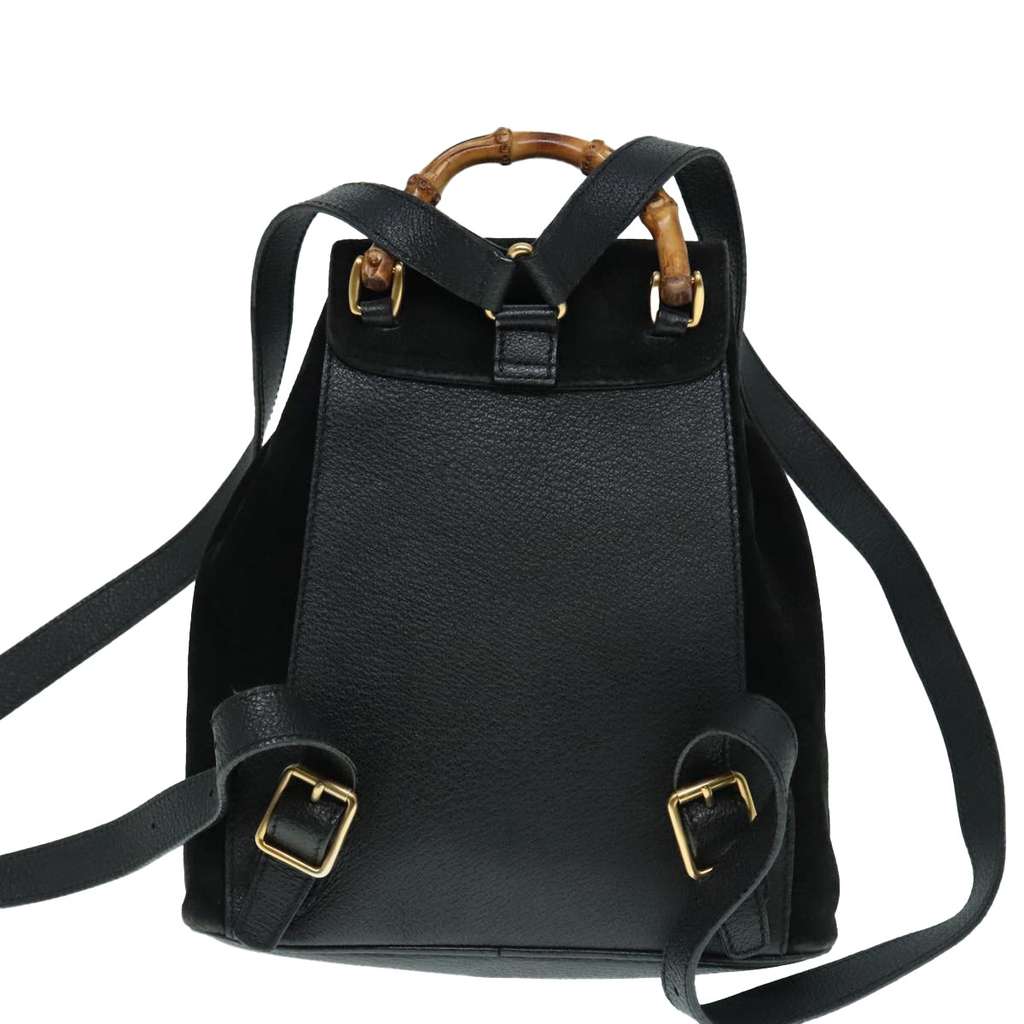 Gucci Vintage Bamboo Backpack Black Suede Good condition - Back View