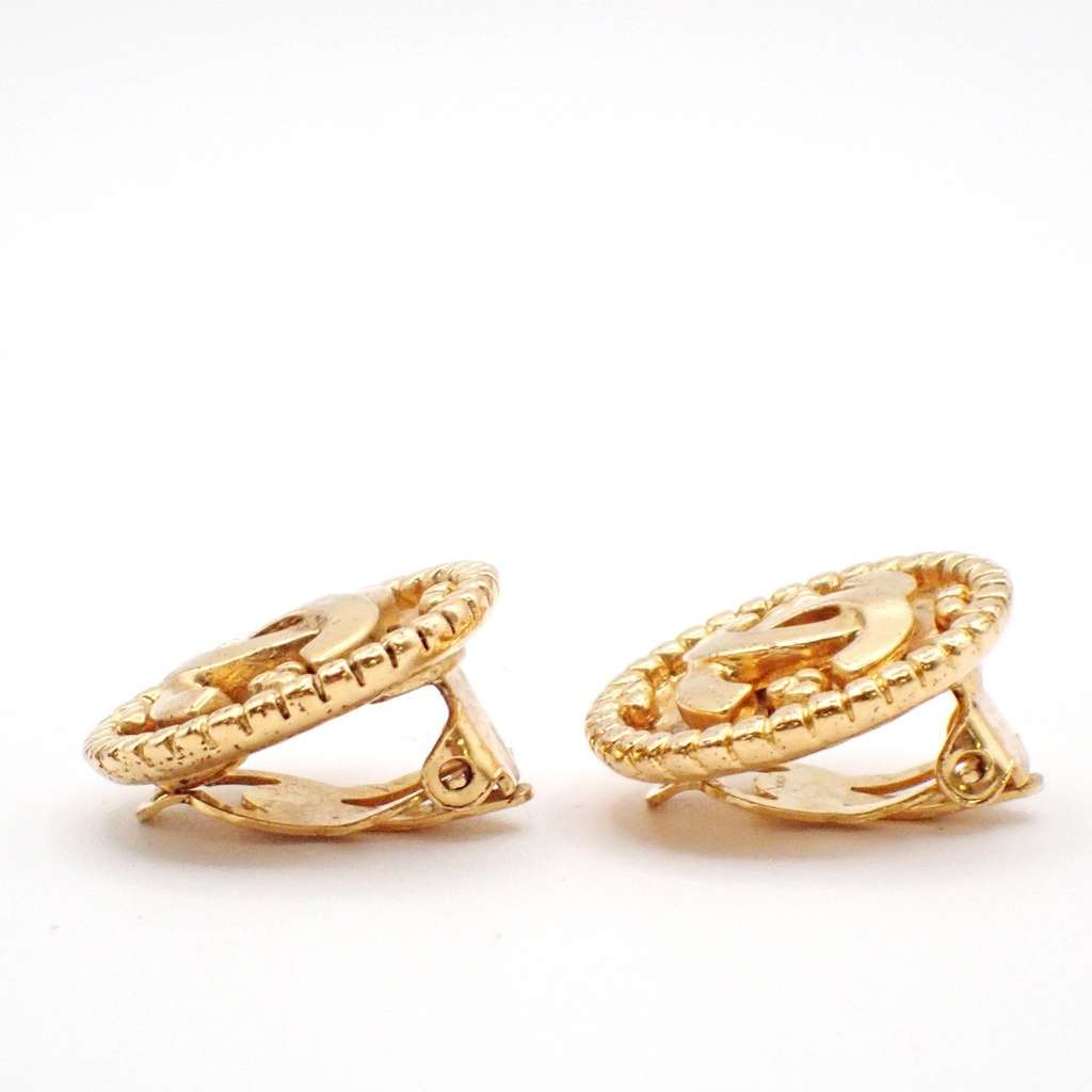 Chanel Vintage CC Round Clip-On Earrings Gold Metal Good condition - Inside View