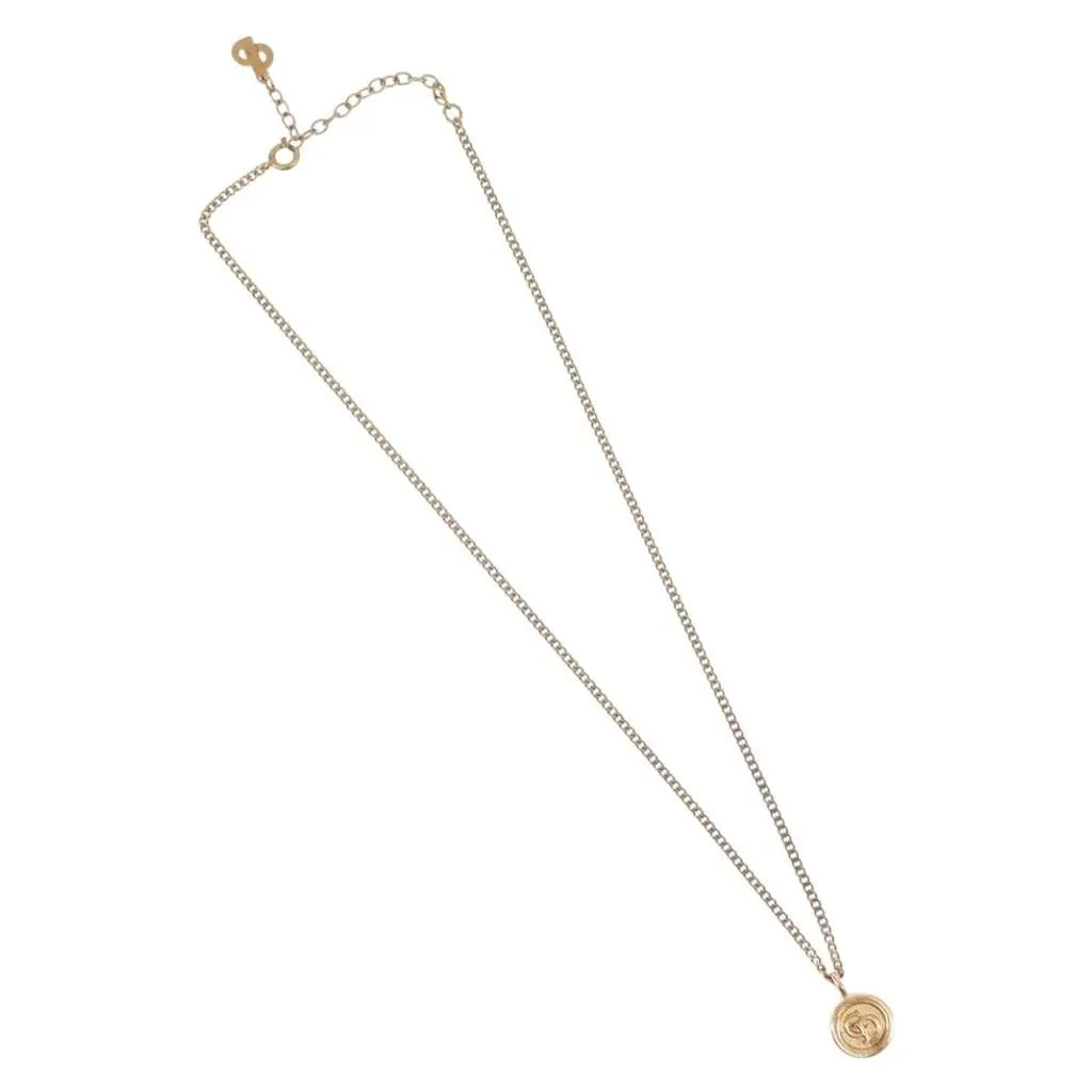 Dior Vintage CD Round Pendant Necklace Gold Metal Good - Front View