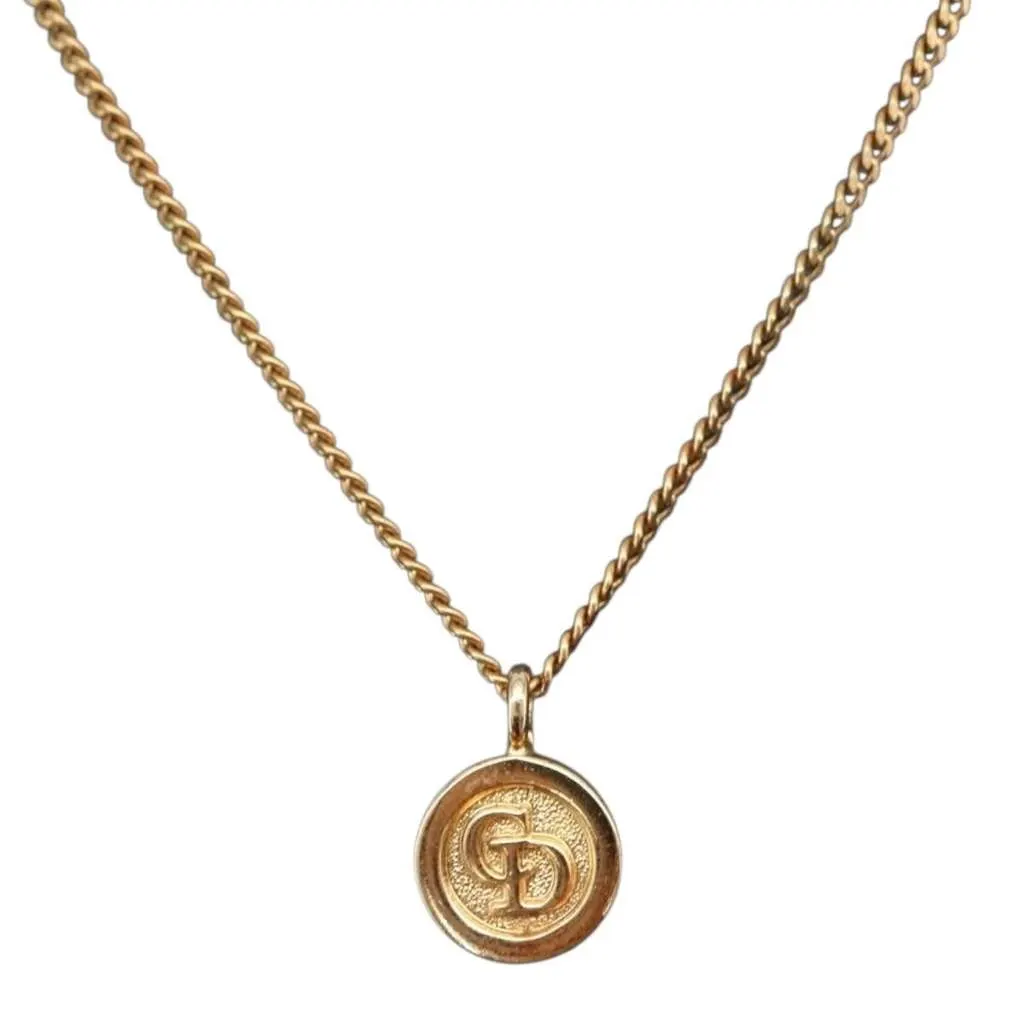Dior Vintage CD Round Pendant Necklace Gold Metal Good - Inside View