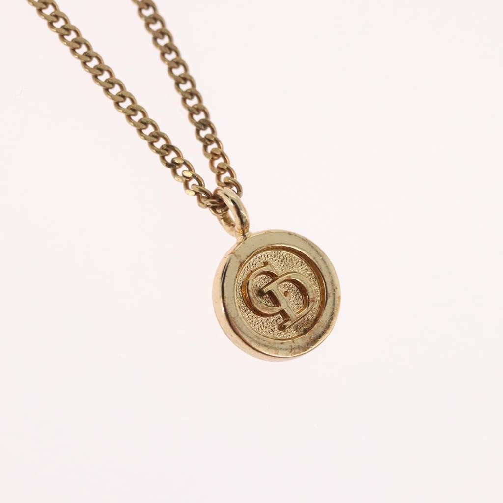 Christian Dior Vintage CD Round Pendant Necklace Gold Metal Good condition - Box View
