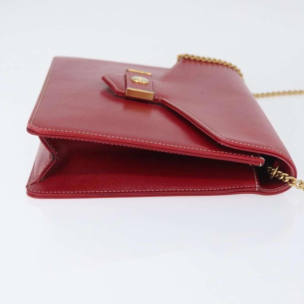 Christian Dior Vintage CD Chain Flap Shoulder Bag Red Leather Good condition - Inside View