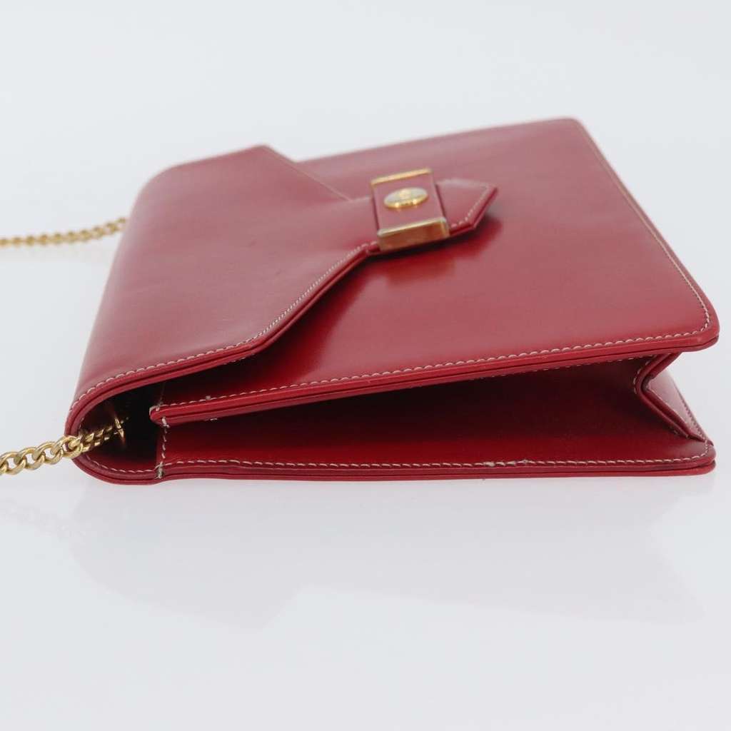 Christian Dior Vintage CD Chain Flap Shoulder Bag Red Leather Good condition - Model View