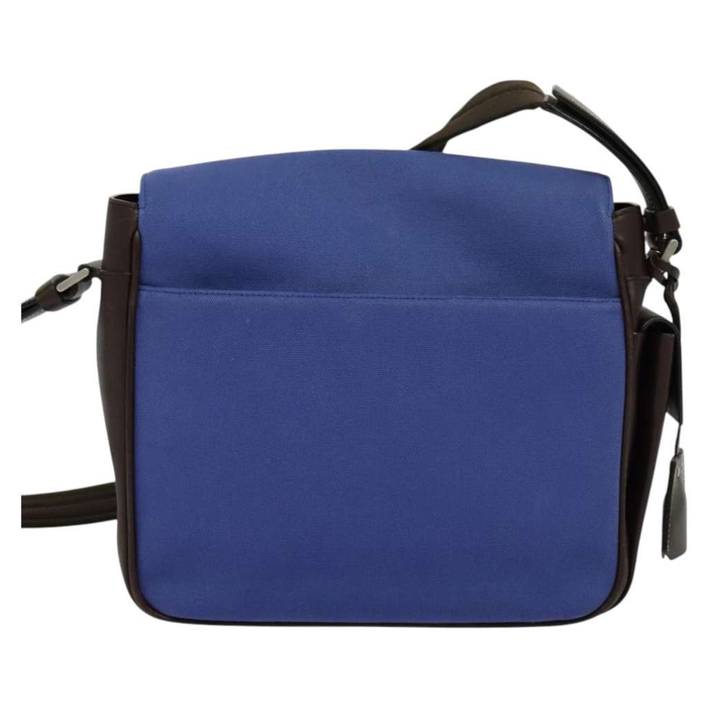 Prada Impunturato Buckle Flap Messenger Bag Blue Canvas Good condition - Back View