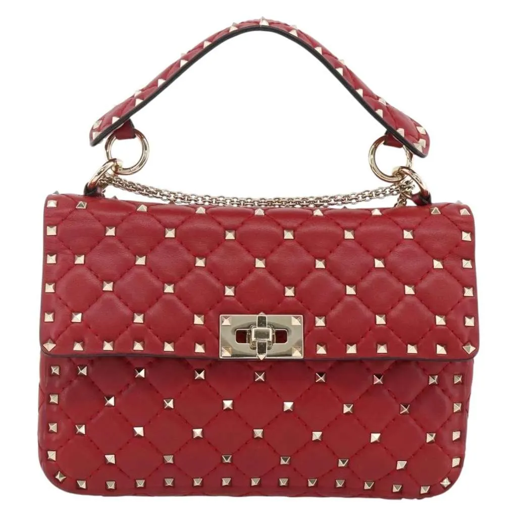 Valentino Rockstud Spike Flap Bag Red Leather Good - Front View