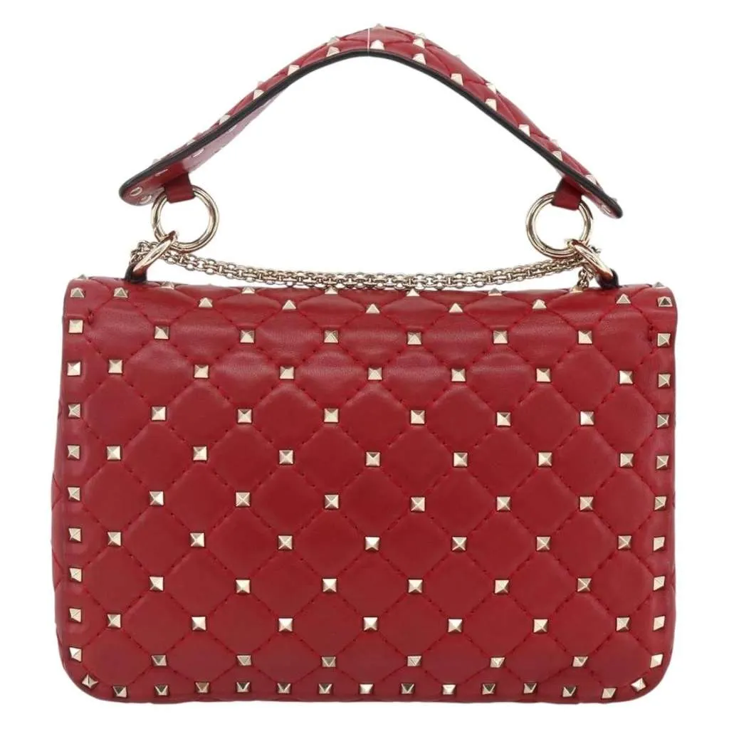 Valentino Rockstud Spike Flap Bag Red Leather Good - Back View
