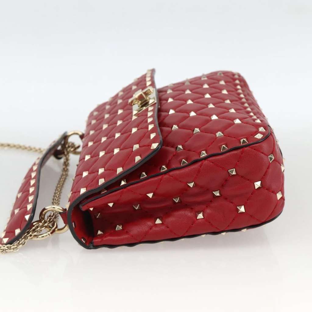 Valentino Garavani Rockstud Spike Flap Bag Red Leather Good condition - Inside View