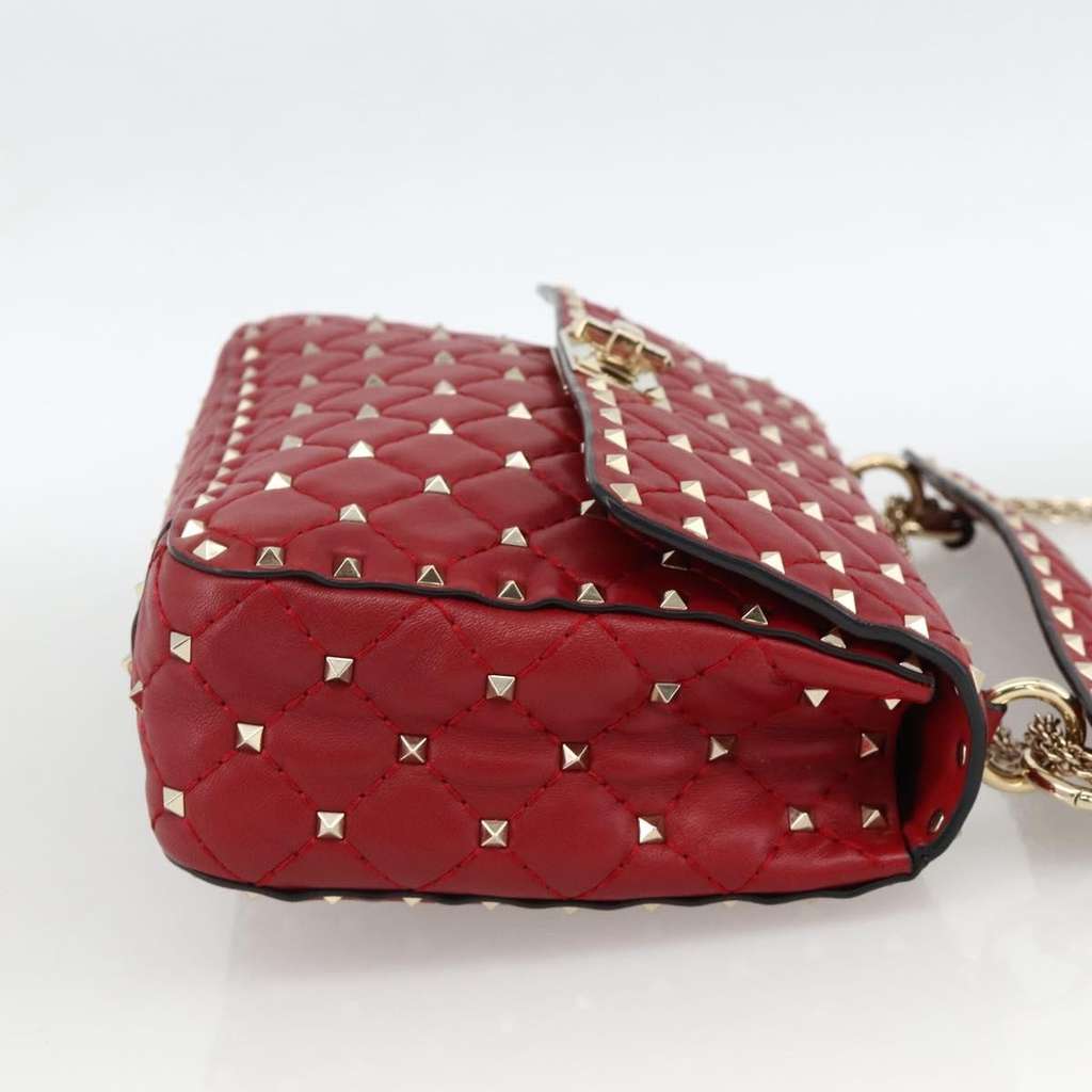 Valentino Garavani Rockstud Spike Flap Bag Red Leather Good condition - Model View