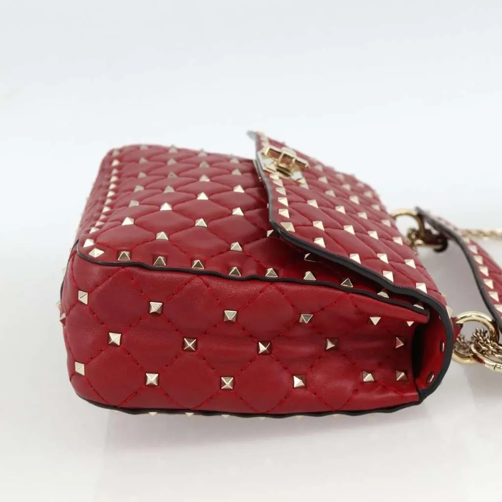 Valentino Rockstud Spike Flap Bag Red Leather Good - Model View
