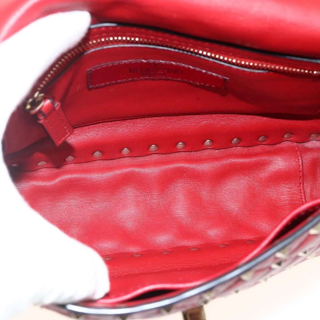 Valentino Garavani Rockstud Spike Flap Bag Red Leather Good condition - Box View
