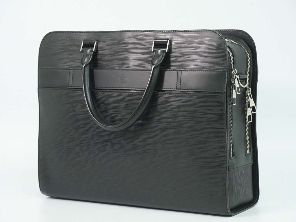 Louis Vuitton Bassano Briefcase Black Leather Good condition - Back View