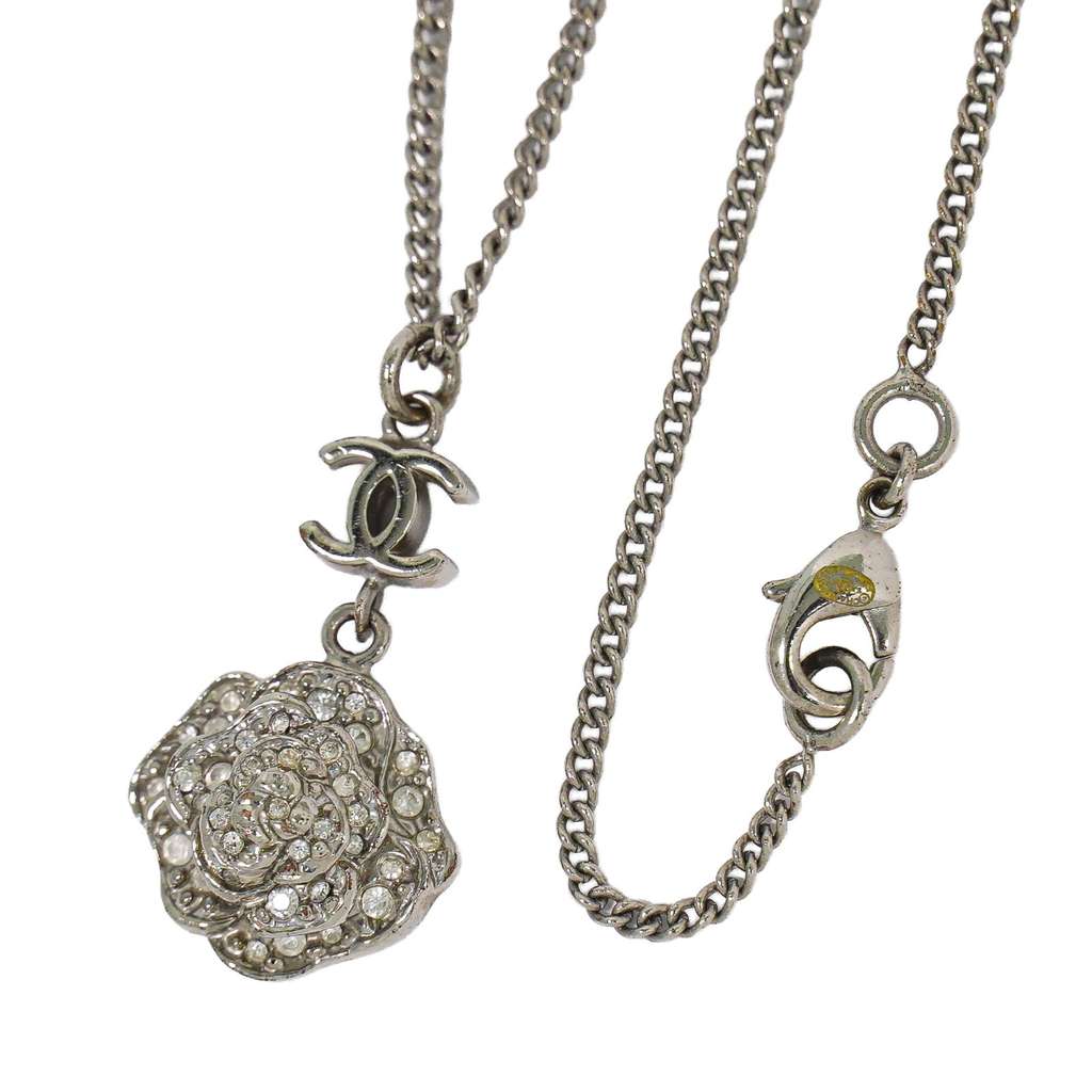 Chanel Camellia Pendant Necklace Silver Metal Good condition - Back View