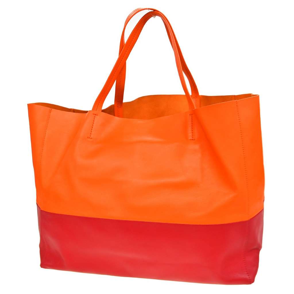 Celine Horizontal Bi-Cabas Tote Orange Leather Good condition - Back View