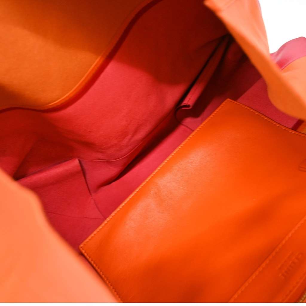 Celine Horizontal Bi-Cabas Tote Orange Leather Good condition - Inside View