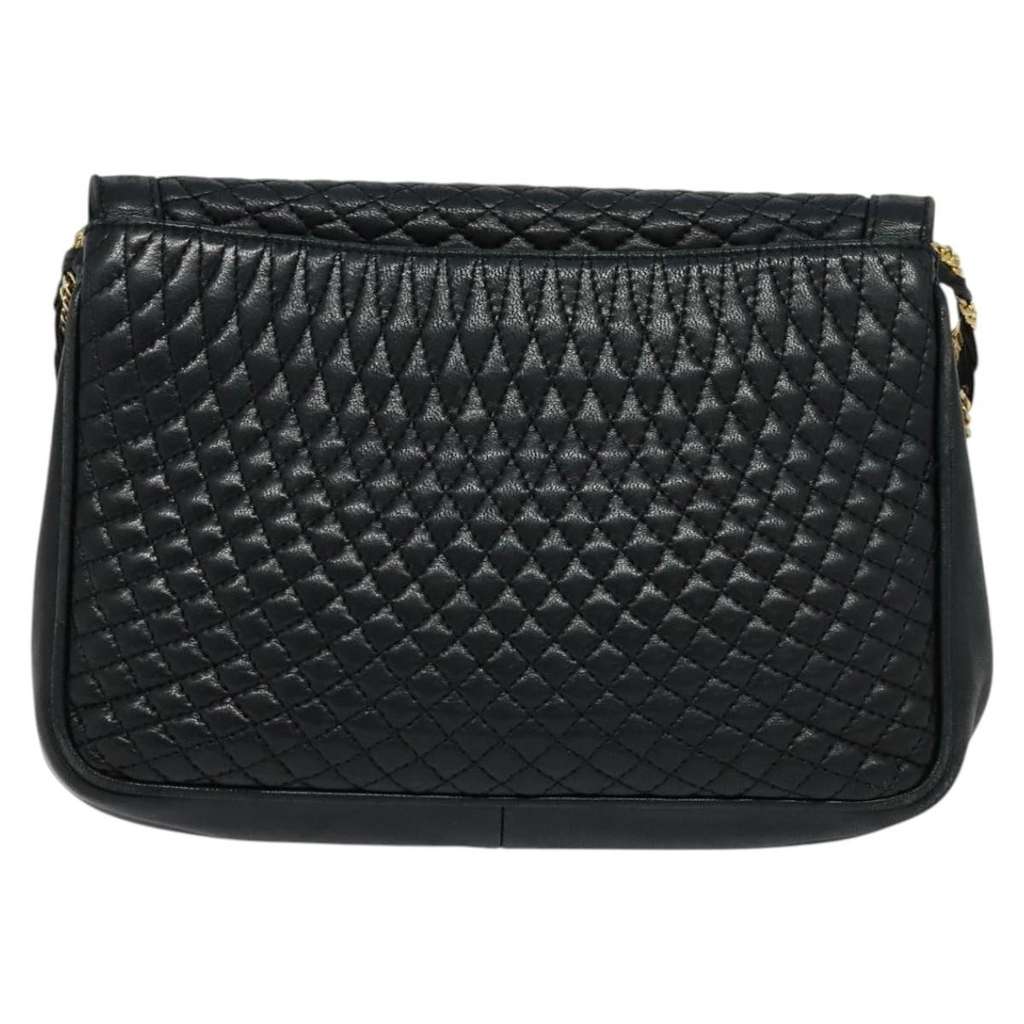 Bally Vintage Chain Shoulder Bag Navy Leather Good condition - Back View