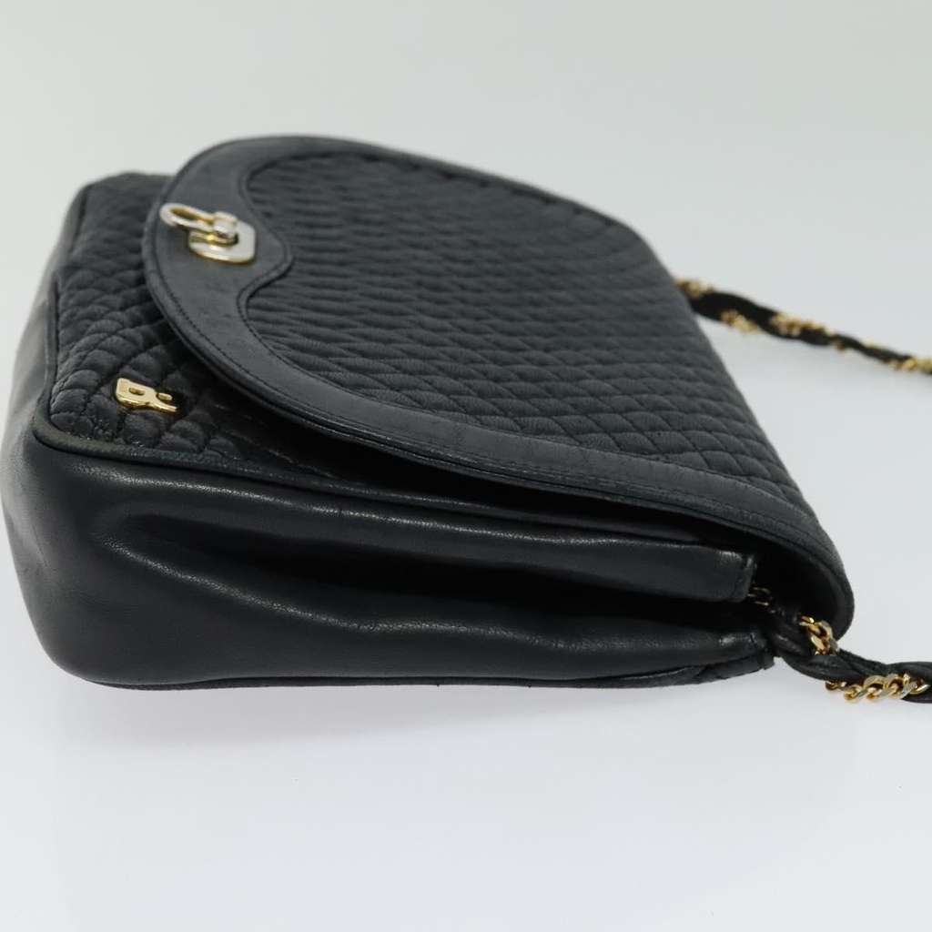 Bally Vintage Chain Shoulder Bag Navy Leather Good condition - Model View