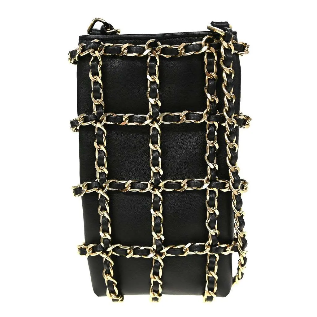 Chanel Tech Me Out Clutch With Chain Black Leather Good - Back View