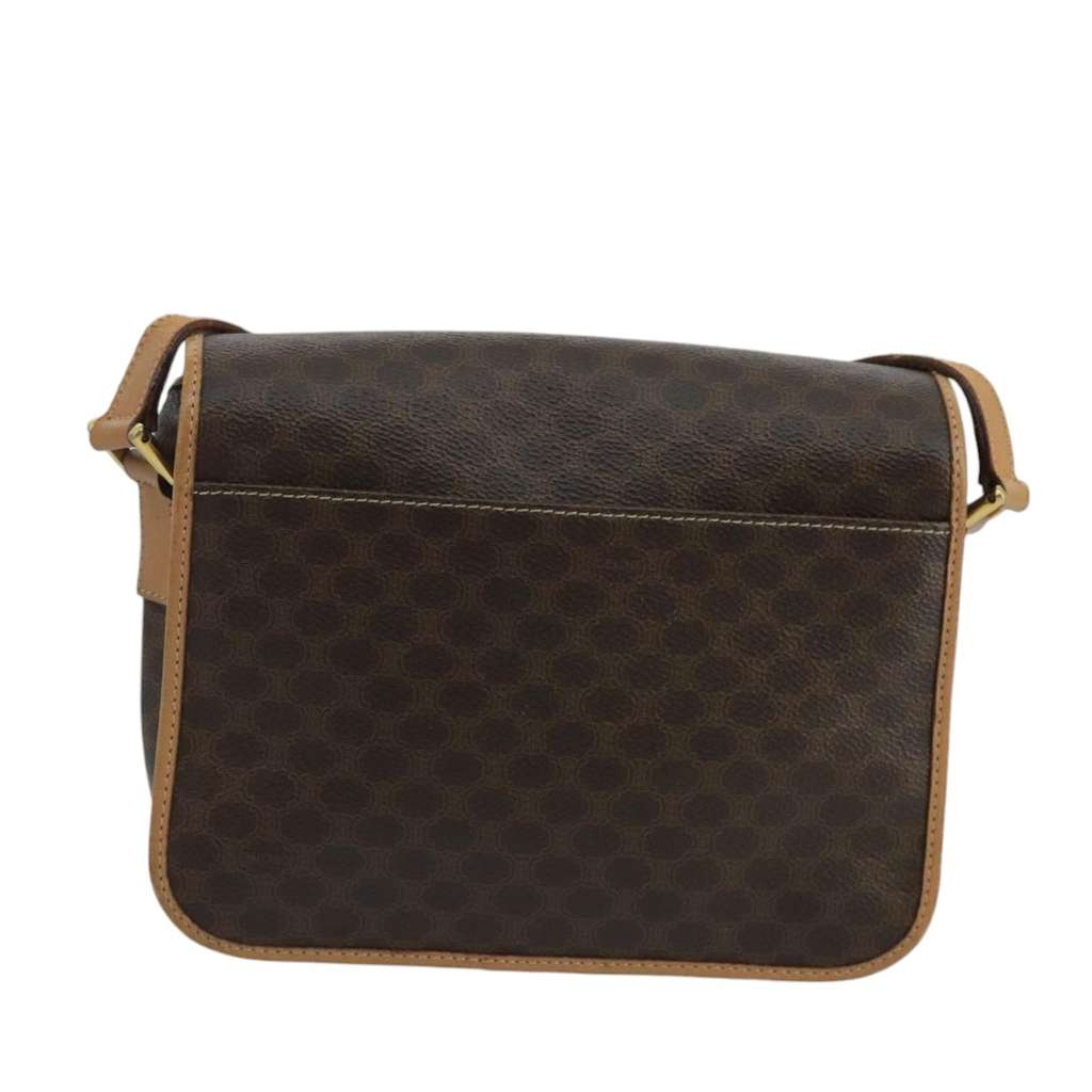 Celine Vintage Macadam Circle Logo Shoulder Bag Brown Canvas Very good condition - Back View