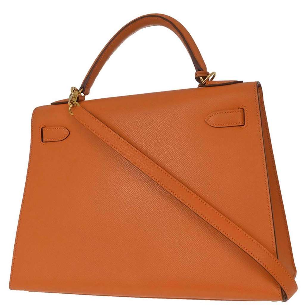 Hermès Kelly Handbag Orange Leather Never worn - Back View