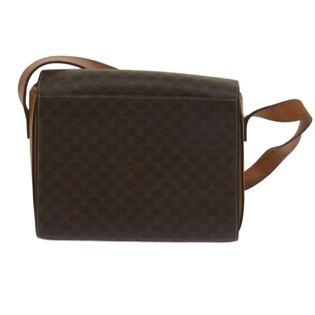 Celine Vintage Macadam Circle Logo Shoulder Bag Brown Canvas Fair - Back View