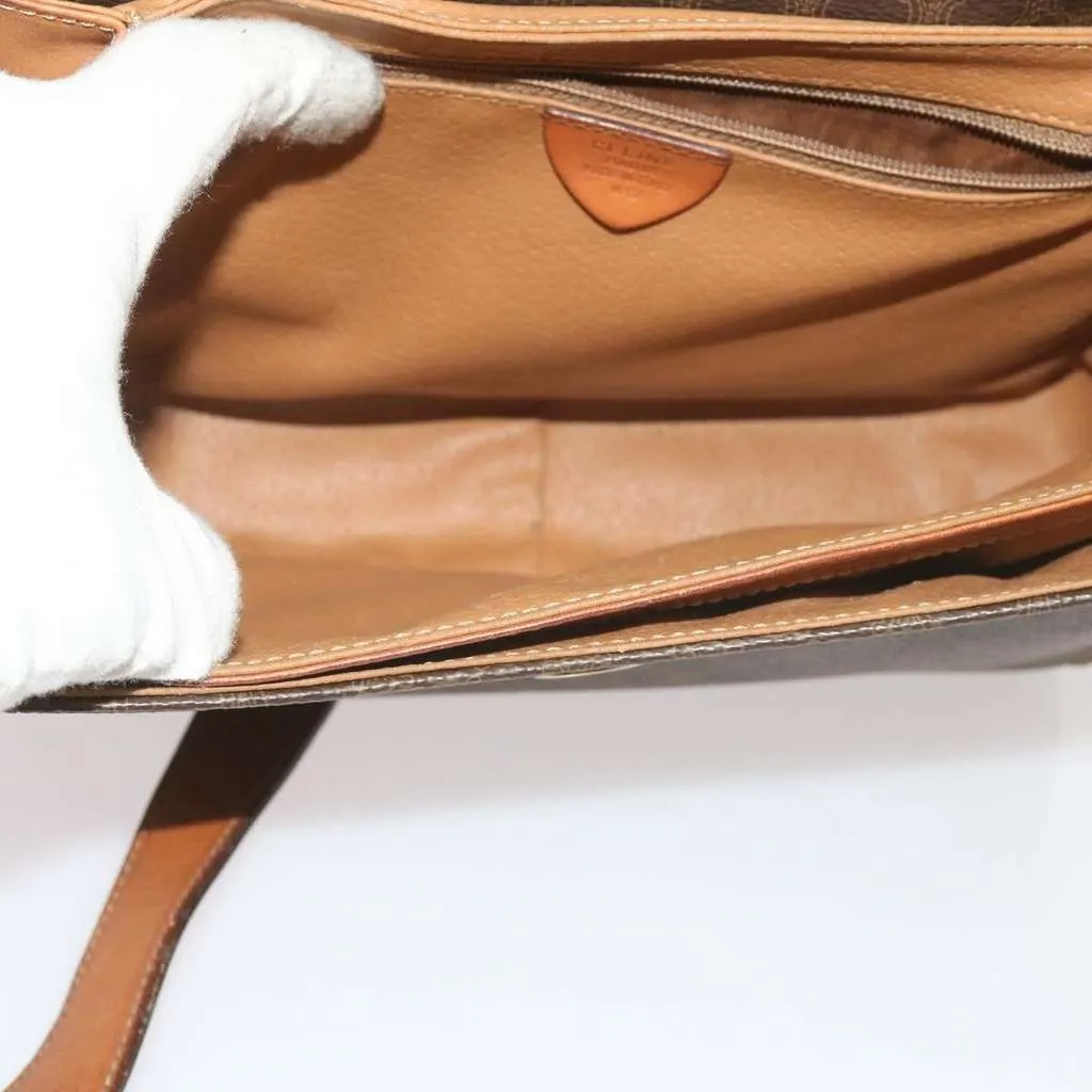 Celine Vintage Macadam Circle Logo Shoulder Bag Brown Canvas Fair - Box View