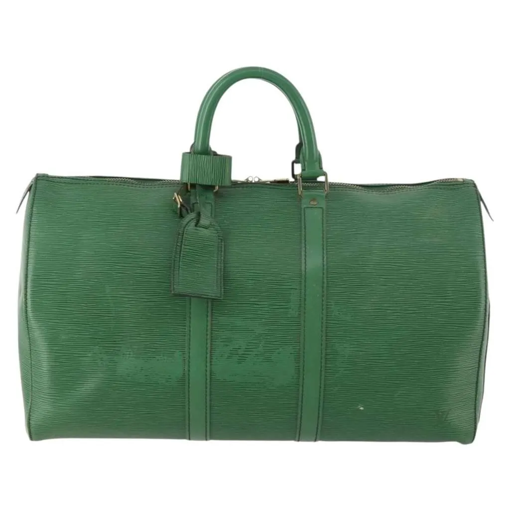 Louis Vuitton Keepall Bag Green Leather Fair - Front View