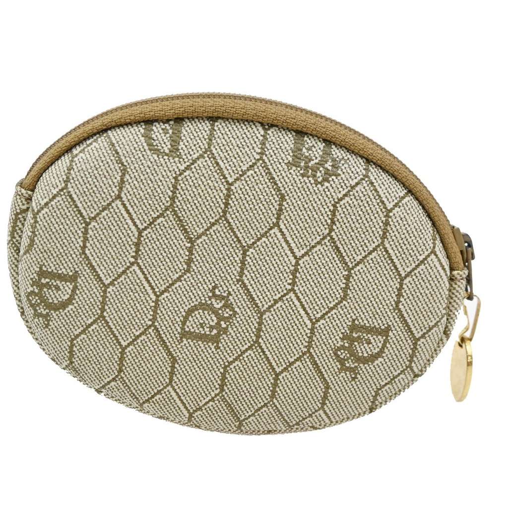 Christian Dior Honeycomb Zip Coin Purse Beige Canvas Very good condition - Back View