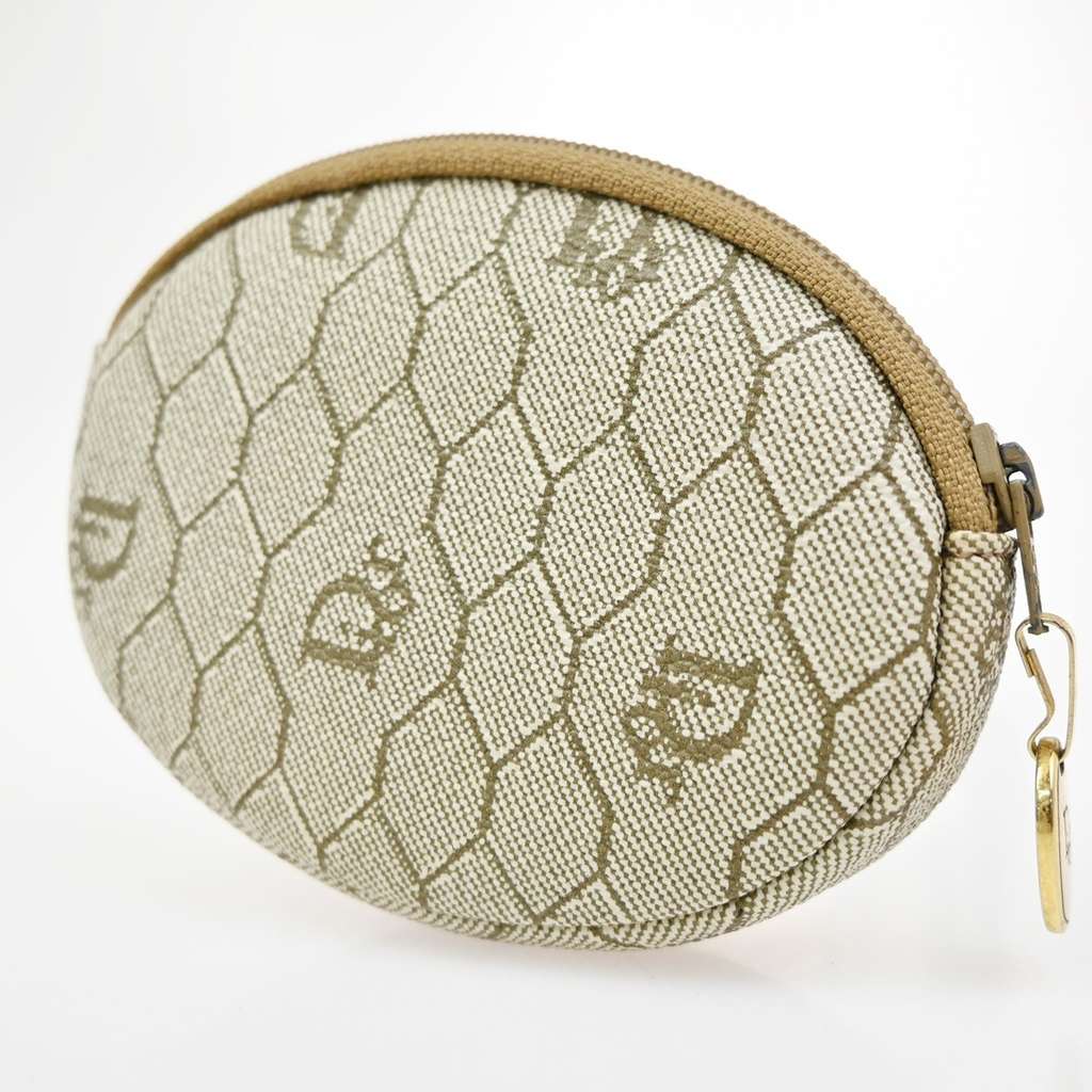 Christian Dior Honeycomb Zip Coin Purse Beige Canvas Very good condition - Model View