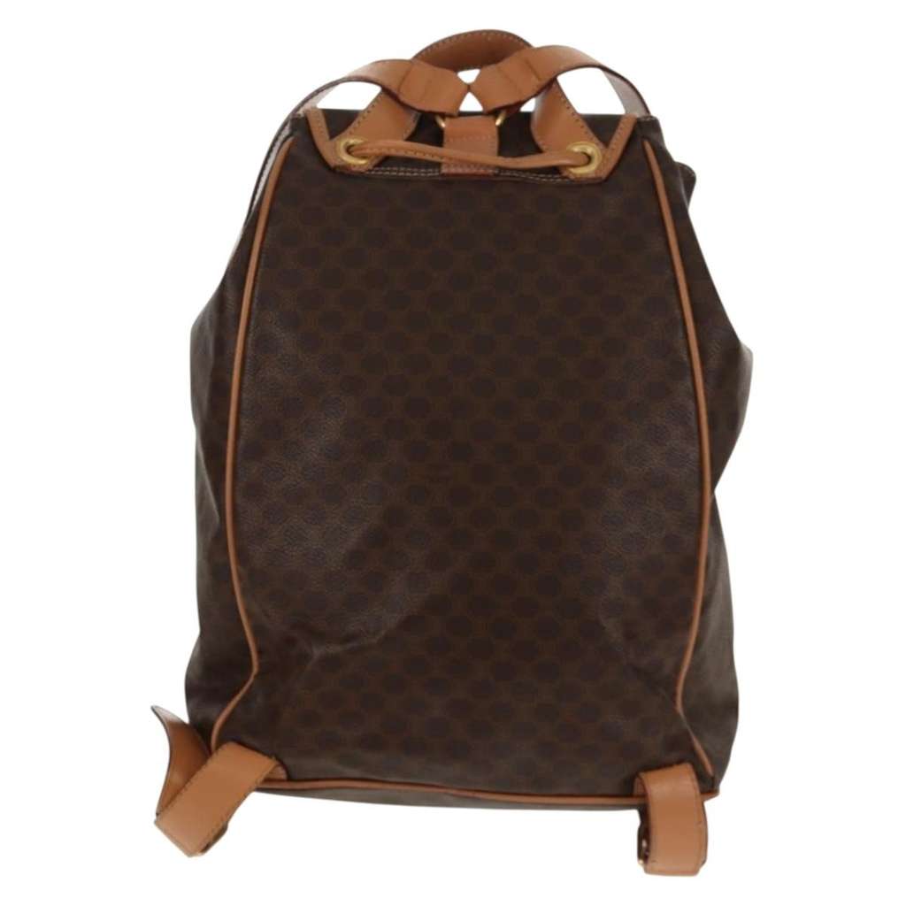 Celine Vintage Drawstring Flap Backpack Brown Canvas Very good condition - Back View
