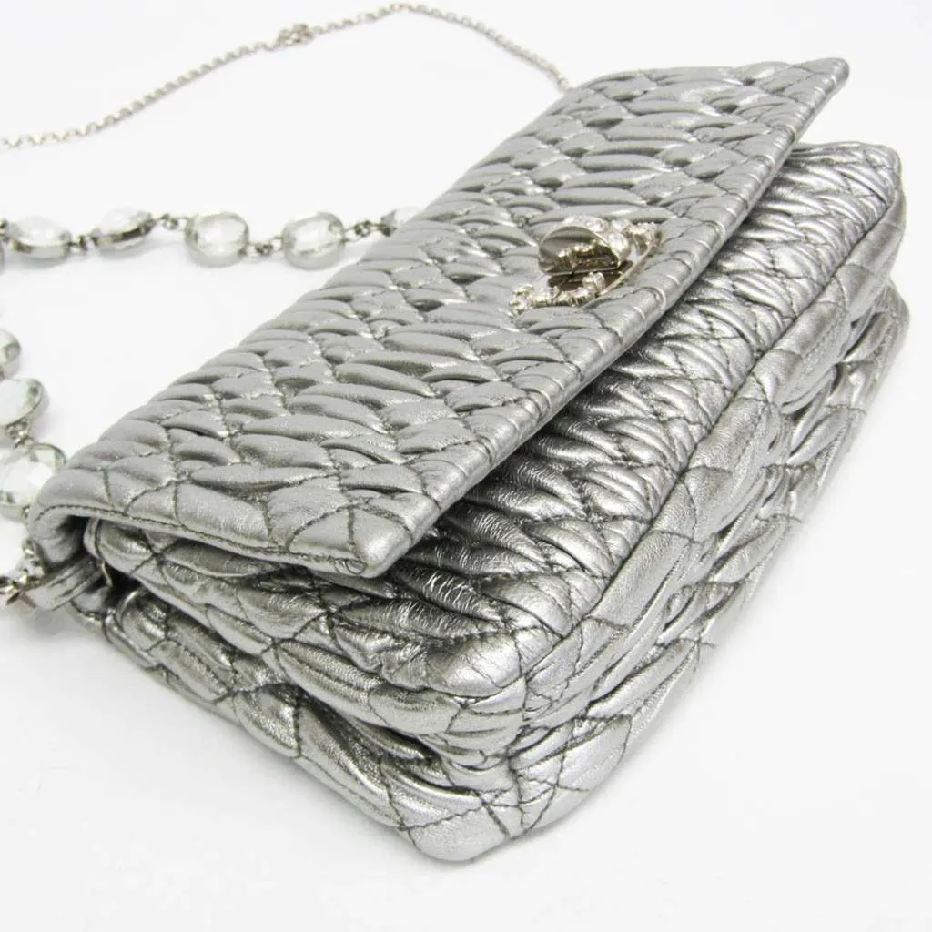 Miu Miu Crystal Clutch Silver Leather Good - Back View