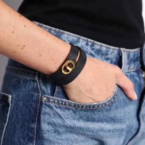 Dior Double tour bracelet Black Leather Very good - Back View