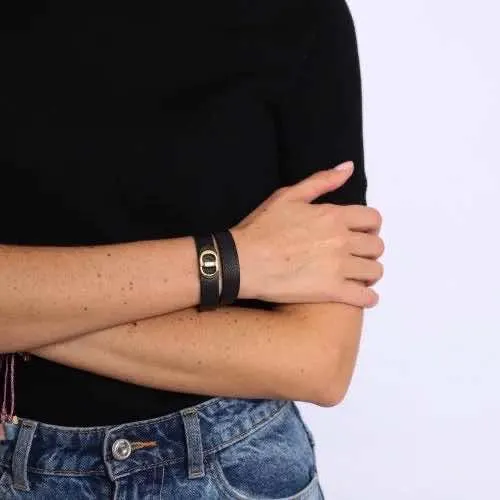 Dior Double tour bracelet Black Leather Very good - Model View