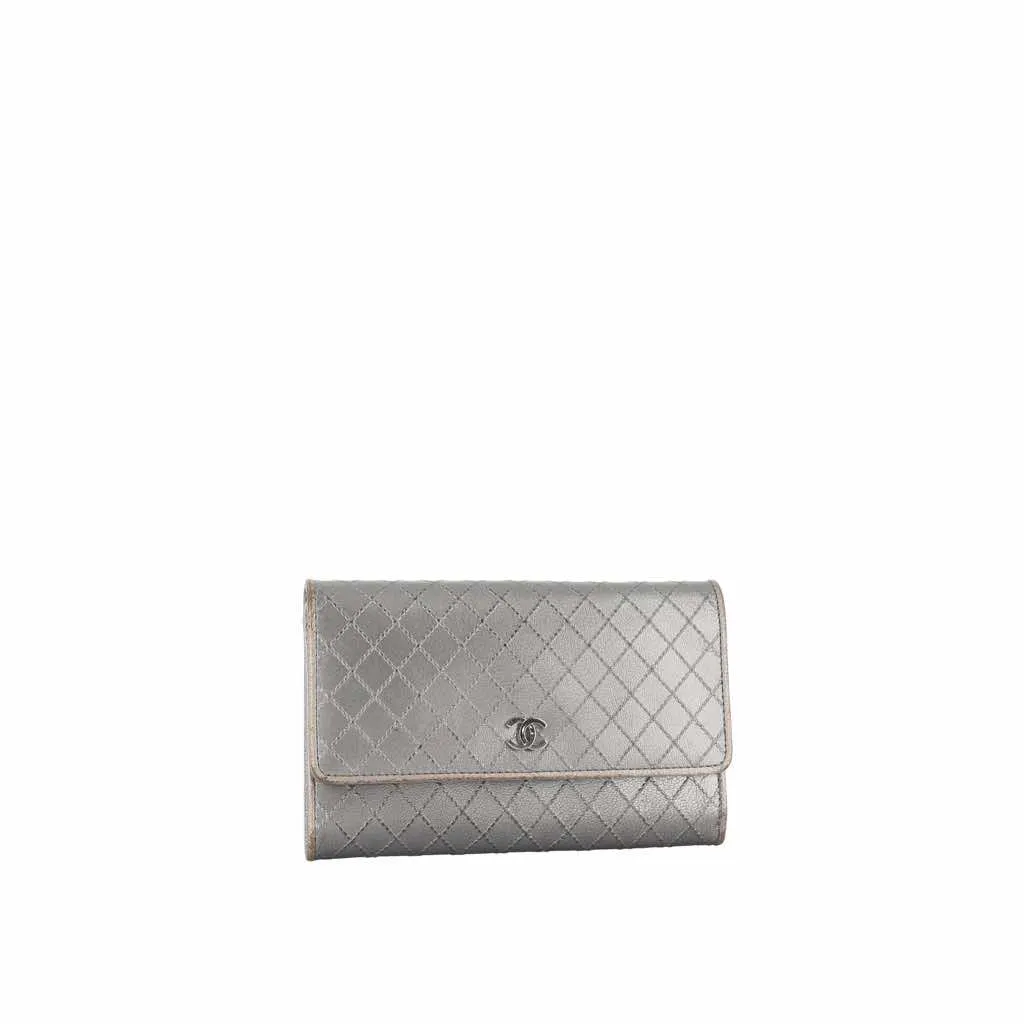 Chanel Silver-gray leather wallet Grey Leather Very good - Back View