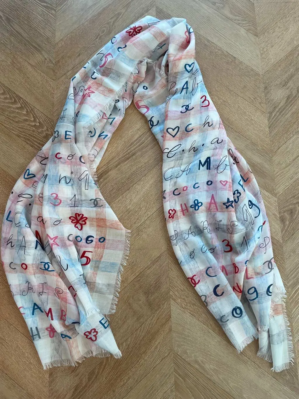 Chanel Cashmere and silk scarf Silver Cashmere Never worn - Back View