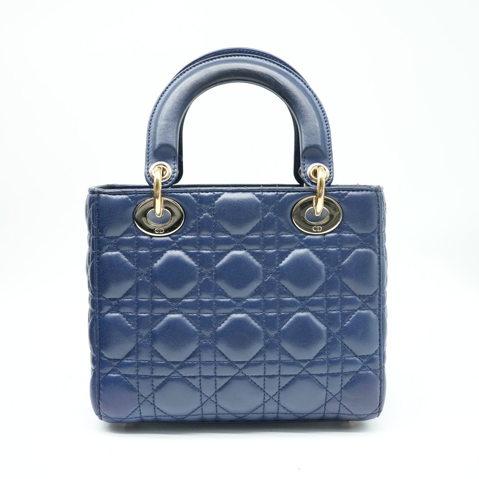 Christian Dior Navy Blue Color Small Lady Dior Lambskin Leather Satchel Bag - Image 6