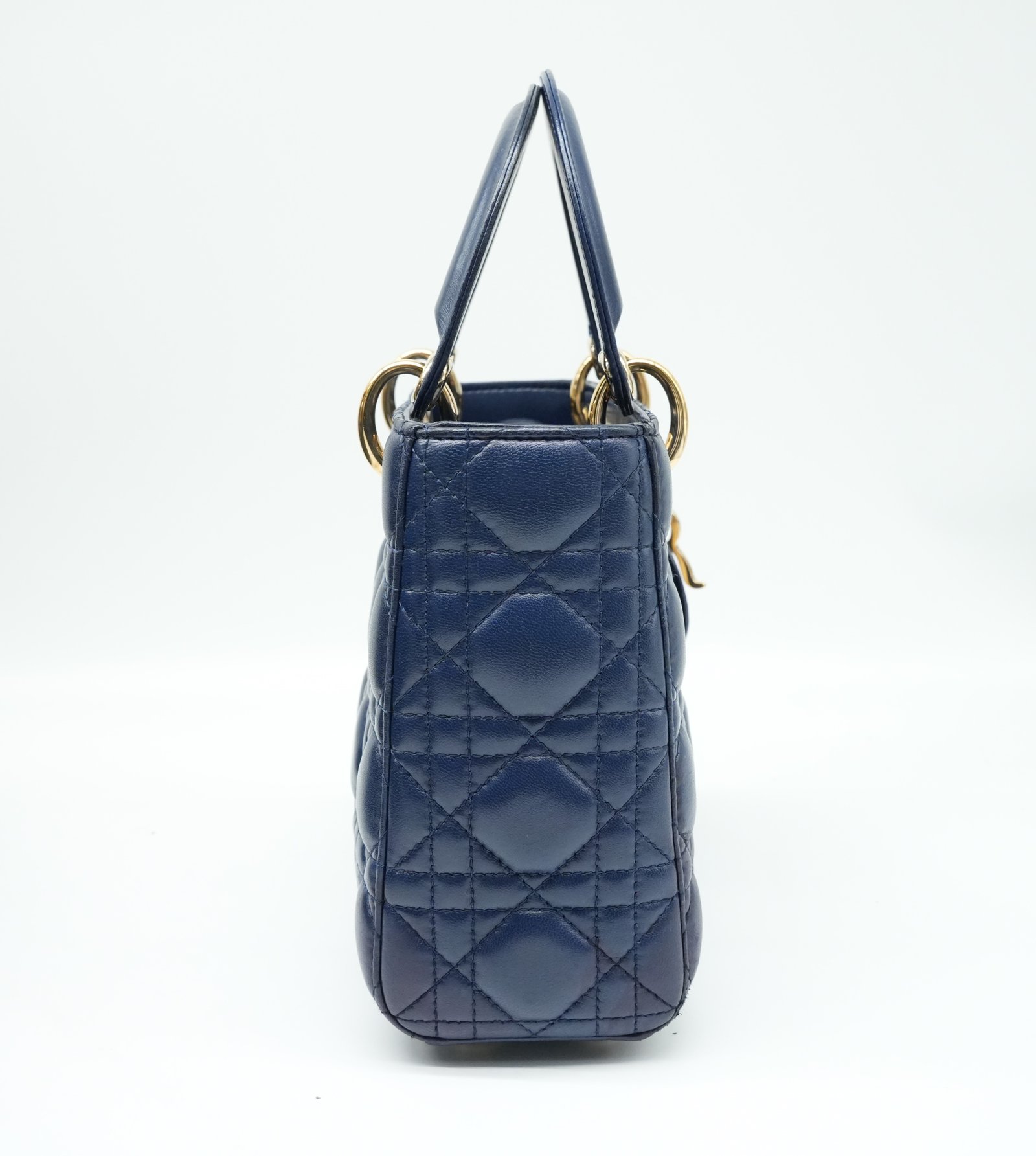 Christian Dior Navy Blue Color Small Lady Dior Lambskin Leather Satchel Bag - 4