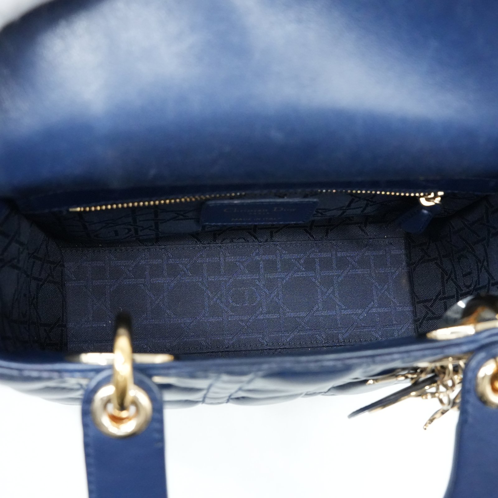 Christian Dior Navy Blue Color Small Lady Dior Lambskin Leather Satchel Bag - Side view