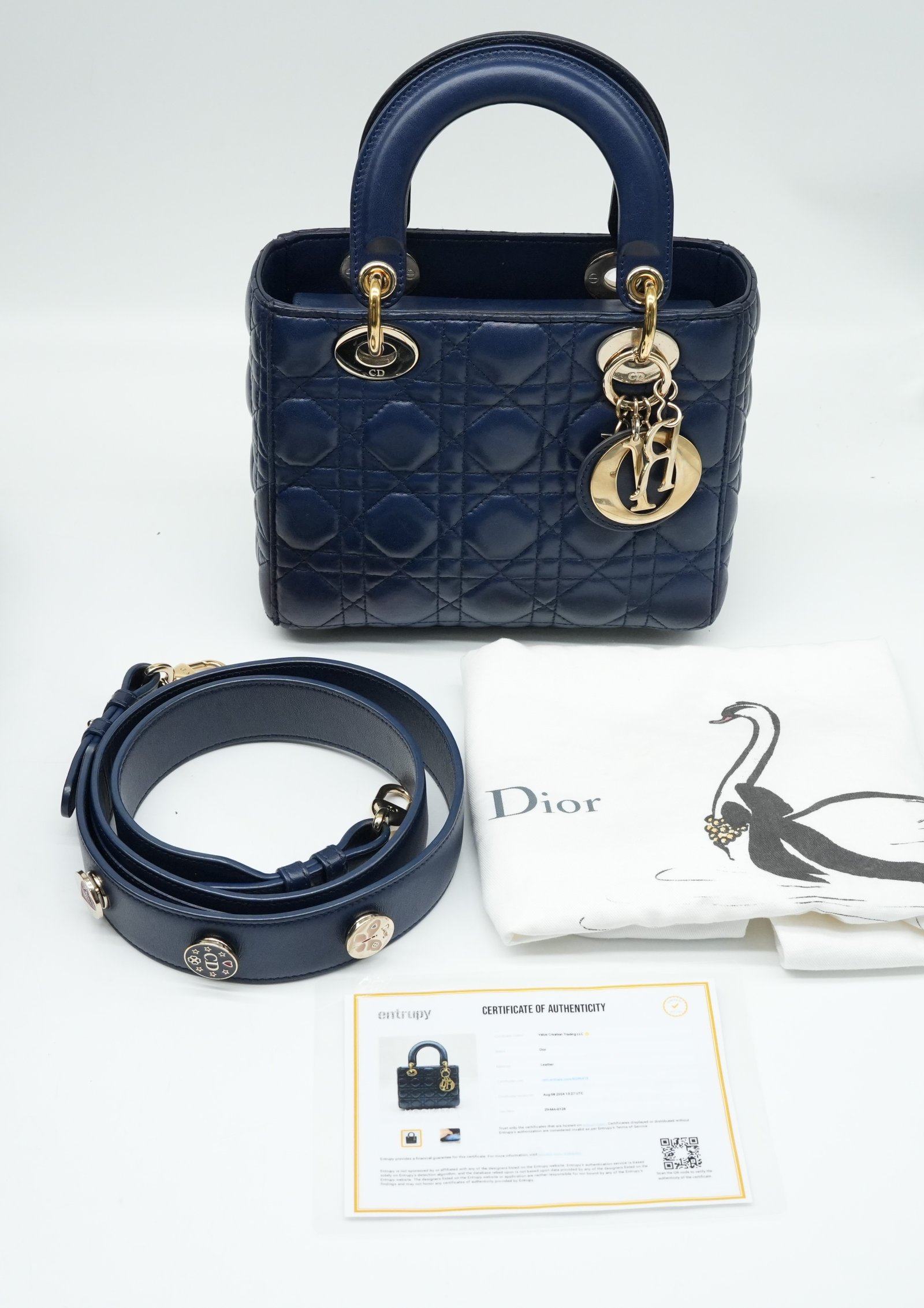 Christian Dior Navy Blue Color Small Lady Dior Lambskin Leather Satchel Bag - Image 11