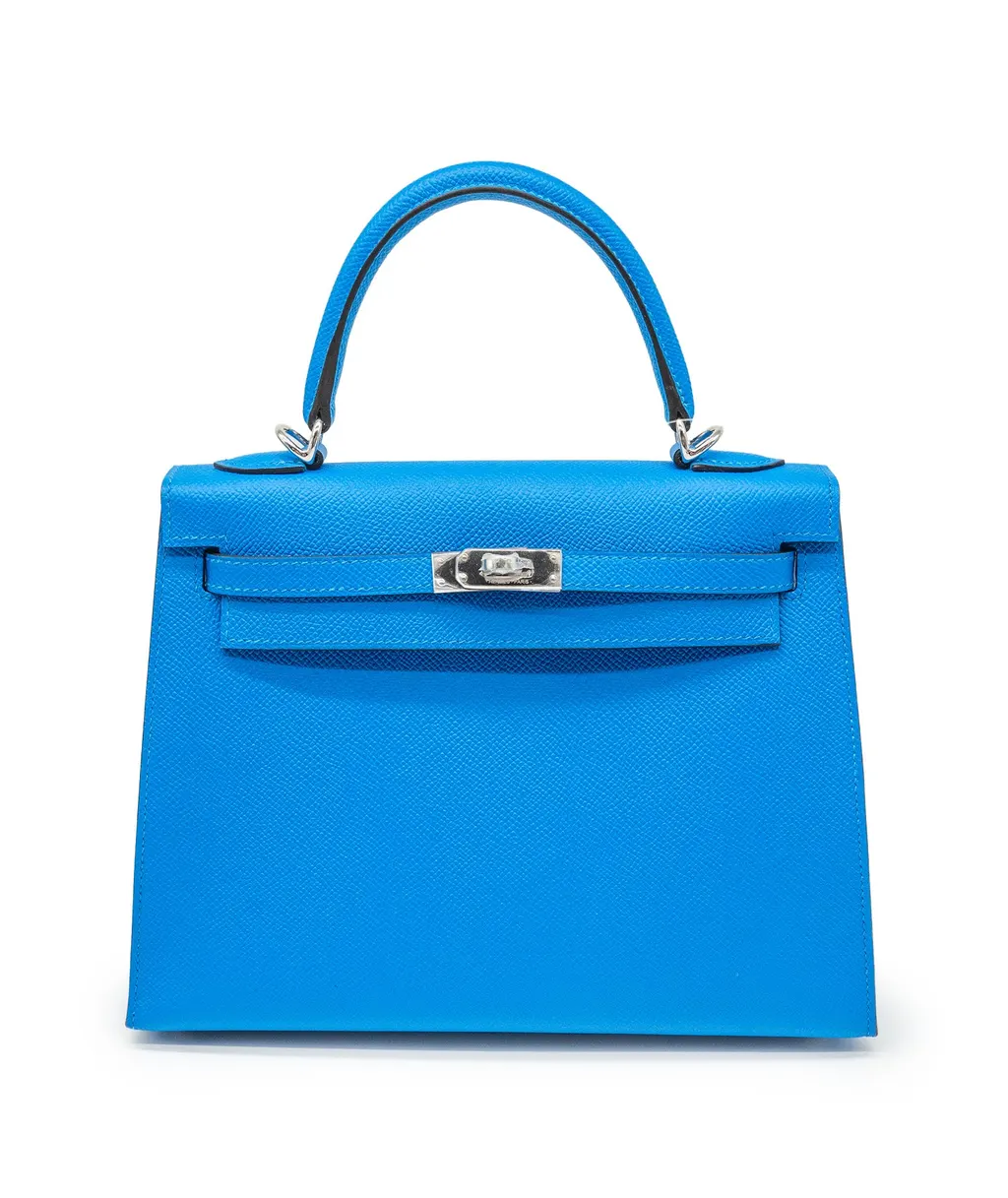 Hermès Kelly25 Epsom Blue Hydra Silver Hardware 2025 (Stamp K) Blue Leather Never worn - Back View