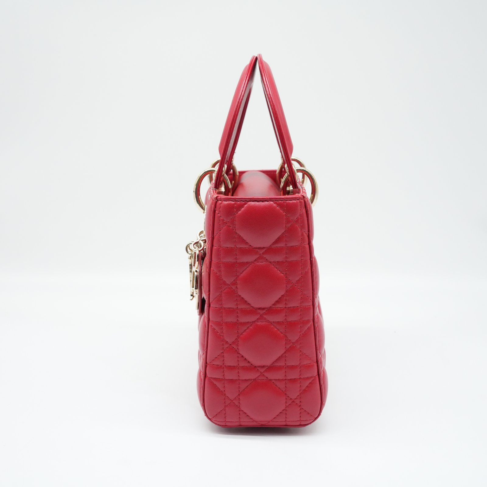 Christian Dior Christian Dior Red Color Small Lady Dior Lambskin Leather Satchel Bag - Back view