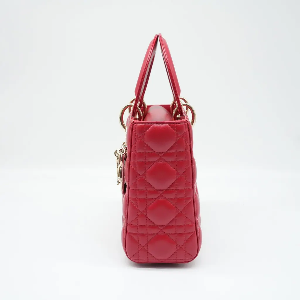 Dior Christian Dior Red Color Small Lady Dior Lambskin Leather Satchel Bag Red Very good - Back View
