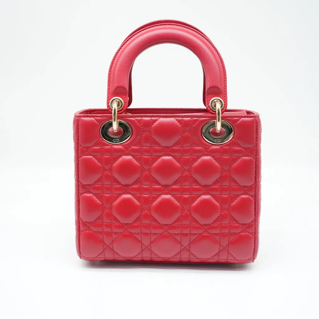 Dior Christian Dior Red Color Small Lady Dior Lambskin Leather Satchel Bag Red Very good - Inside View