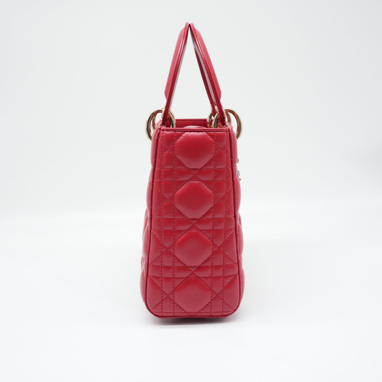 Christian Dior Christian Dior Red Color Small Lady Dior Lambskin Leather Satchel Bag - 4